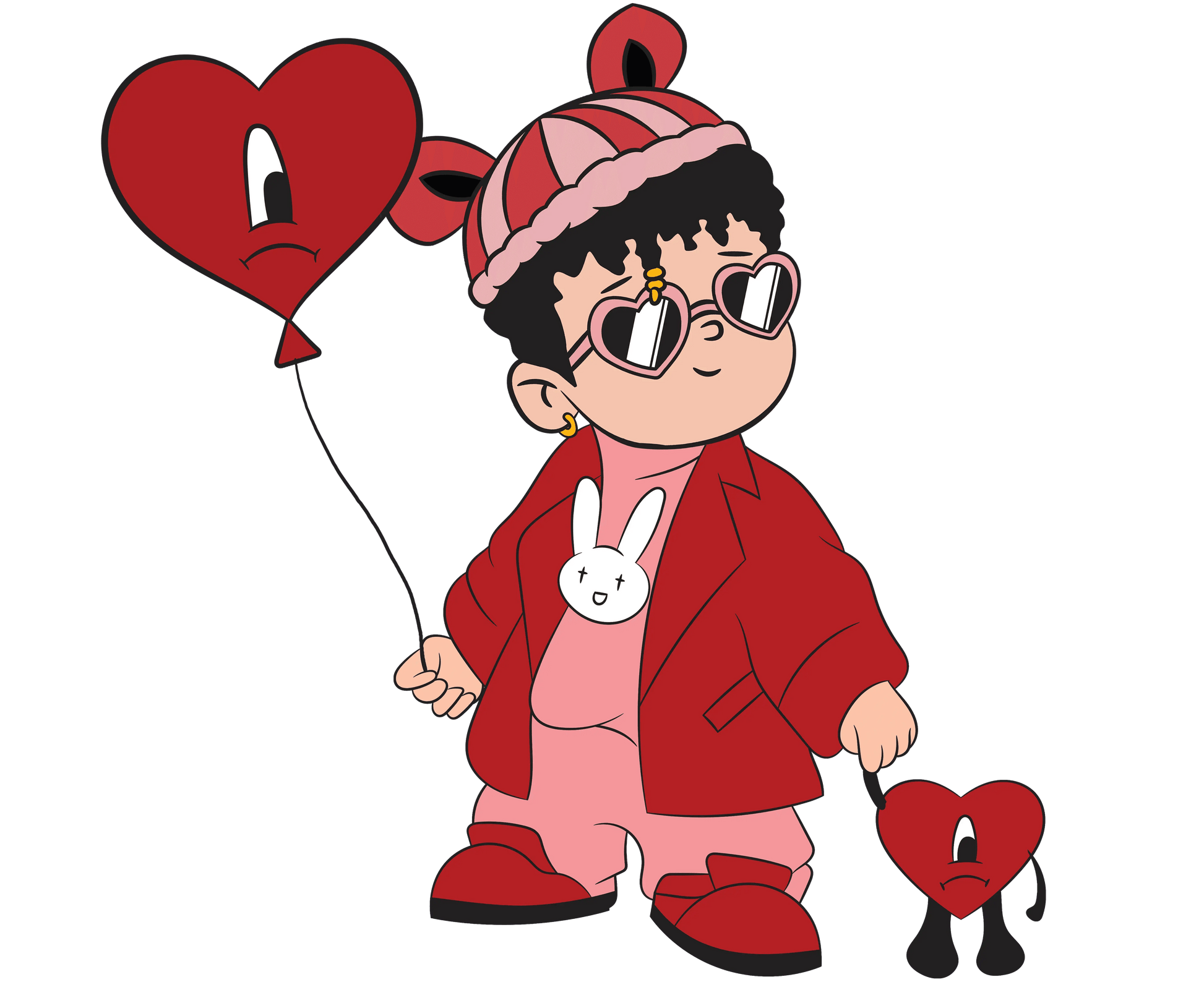 Bad Bunny Heart Balloon Valentine's Day Design - DTF Ready To Press - Heat Press Transfer