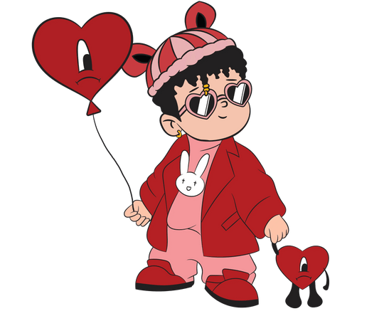 Bad Bunny Heart Balloon Valentine's Day Design - DTF Ready To Press - Heat Press Transfer