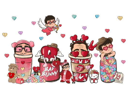 Bad Bunny Valentine's Day Coffee Design - DTF Ready To Press - Heat Press Transfer