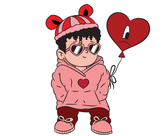 Bad Bunny Valentine's Day Heart Design - DTF Ready To Press - Heat Press Transfer