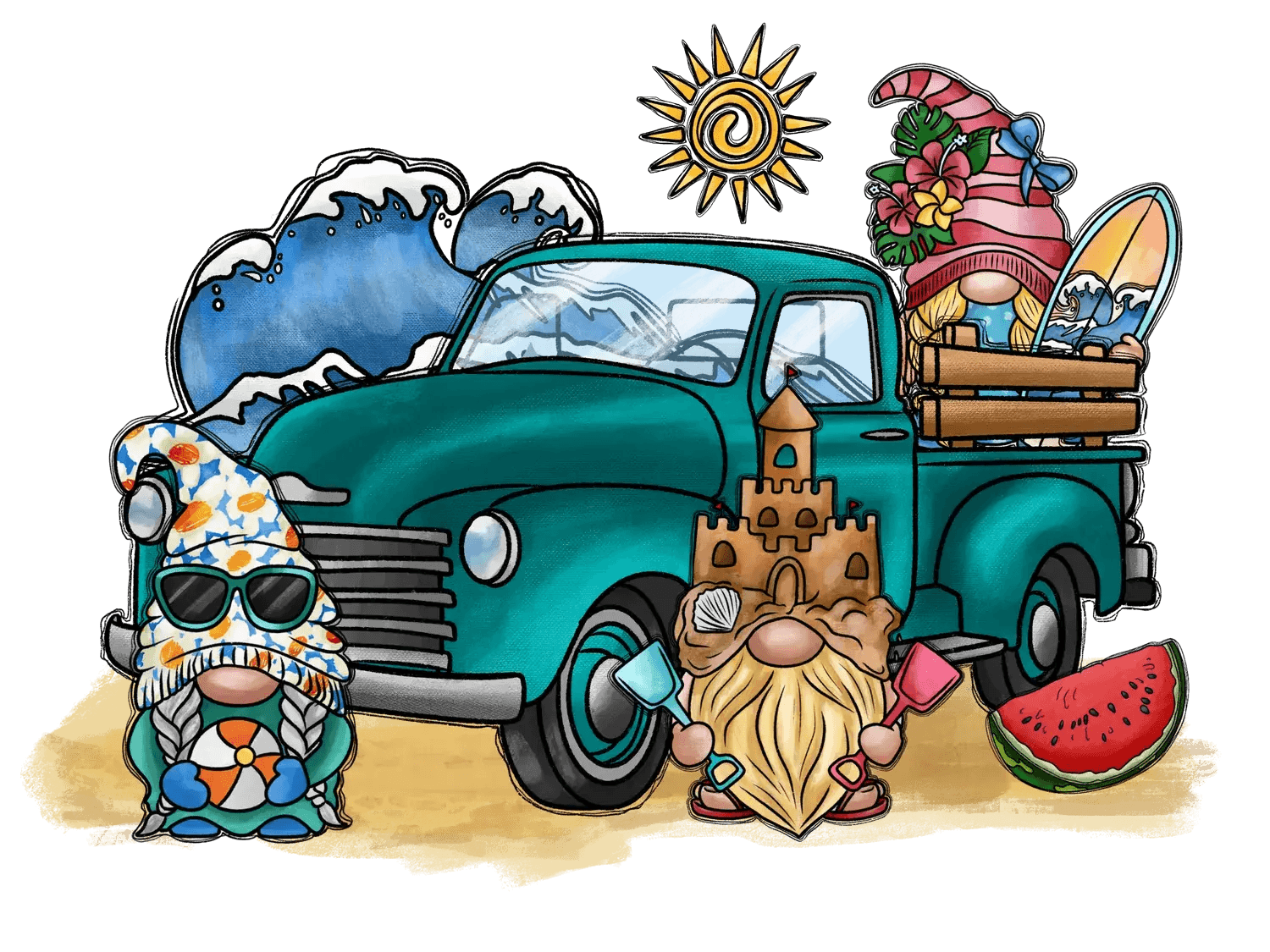 Beach Gnome Adventure - DTF Ready to Press - Heat Press Transfer