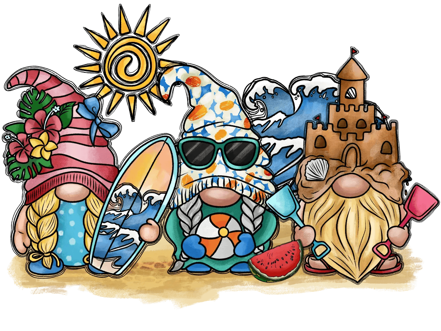 Beach Gnomes - DTF Ready to Press - Heat Press Transfer