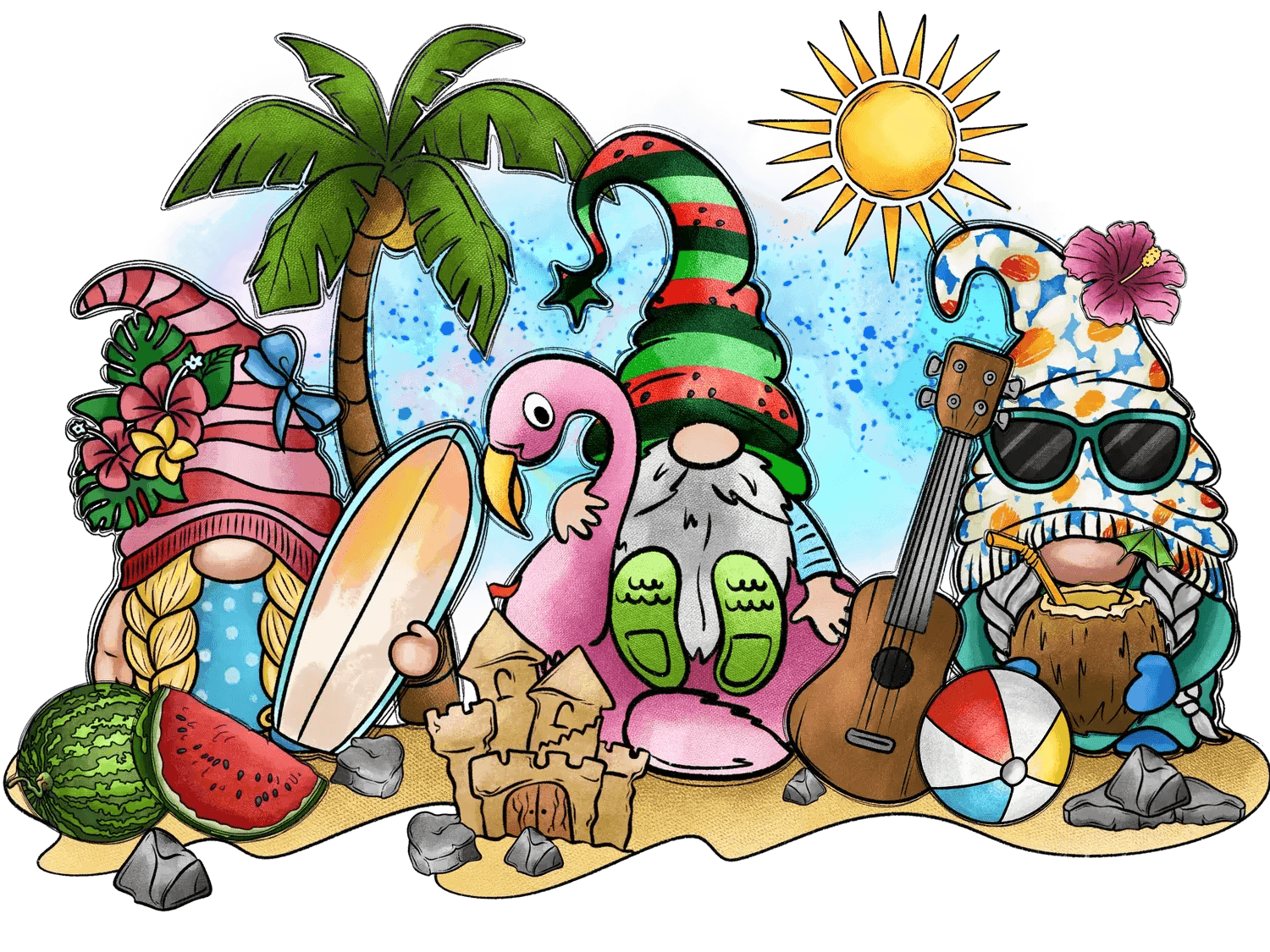 Beach Gnomes Holiday - DTF Ready to Press - Heat Press Transfer