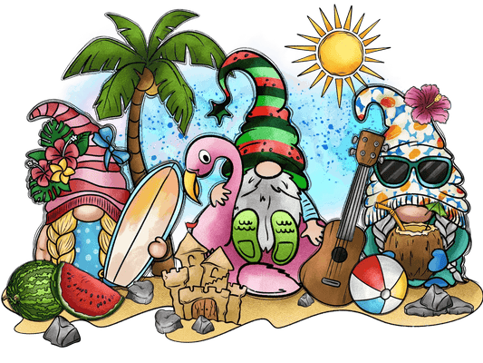 Beach Gnomes Holiday - DTF Ready to Press - Heat Press Transfer