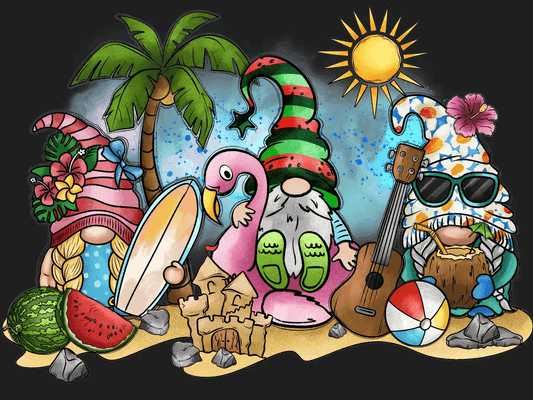 Beach Gnomes Holiday - DTF Ready to Press - Heat Press Transfer