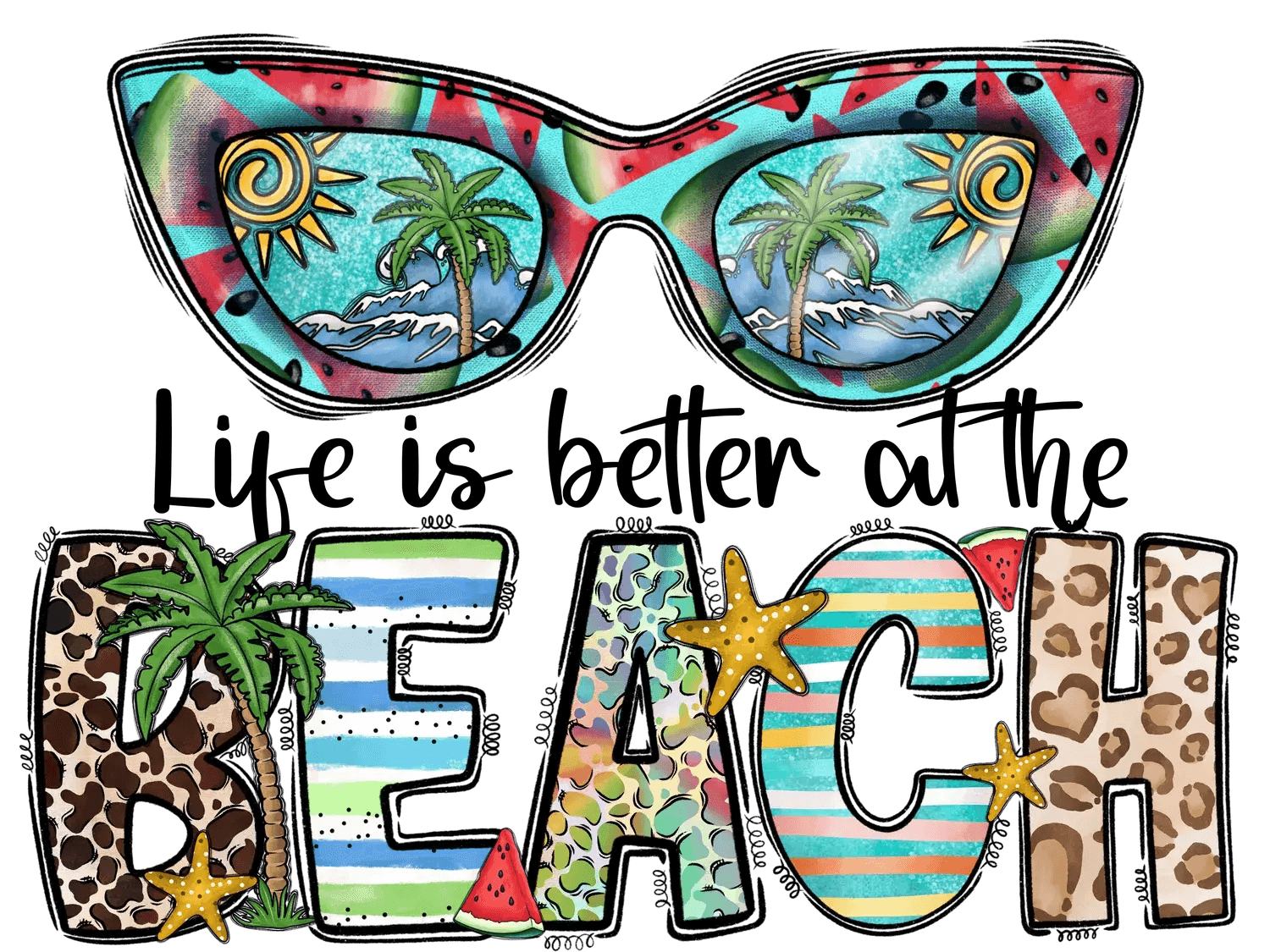 Beach Party Glasses - DTF Ready to Press - Heat Press Transfer