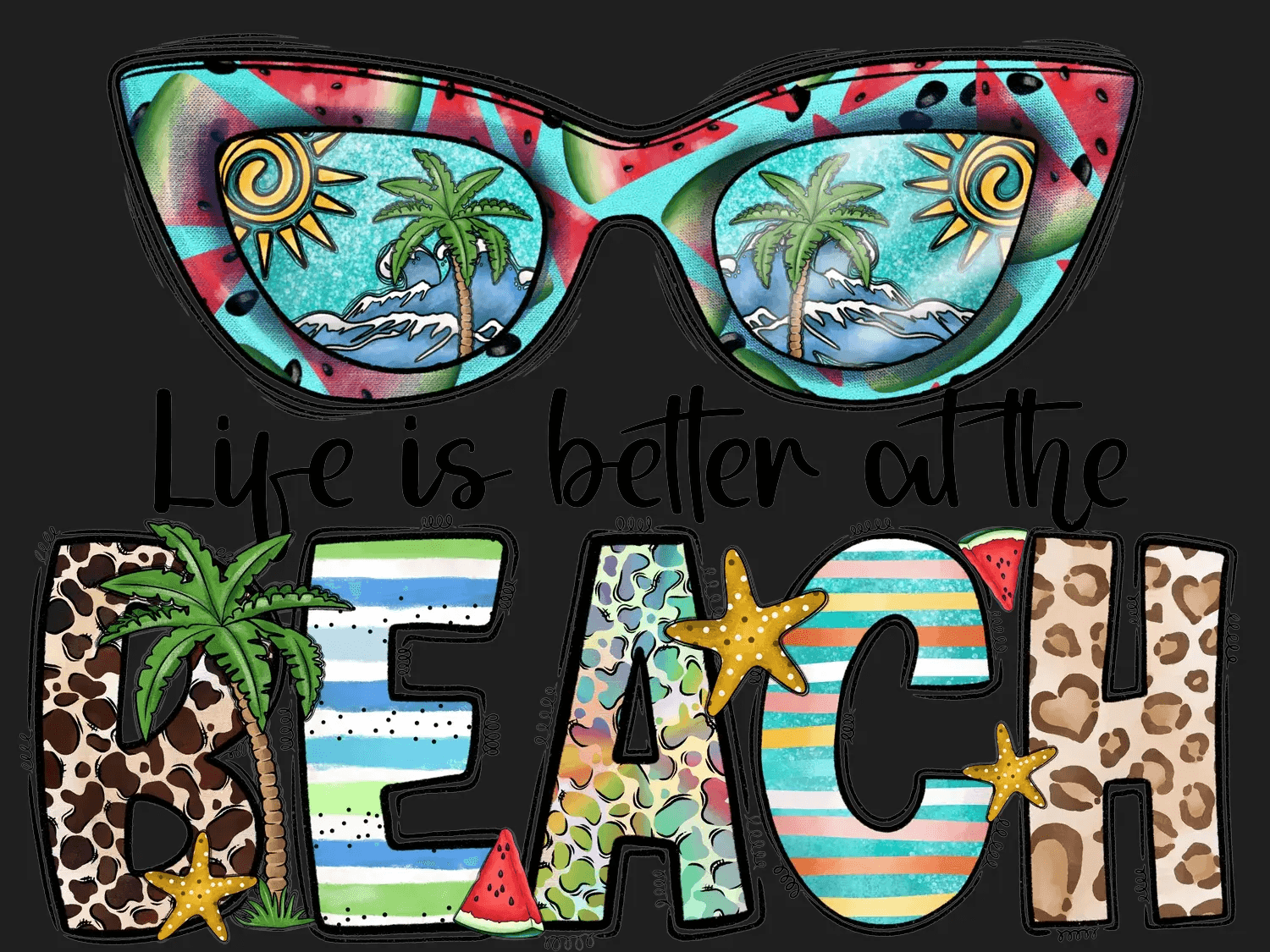 Beach Party Glasses - DTF Ready to Press - Heat Press Transfer