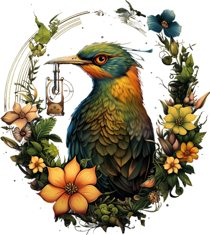 Bird and Floral Harmony - DTF Ready to Press - Heat Press Transfer