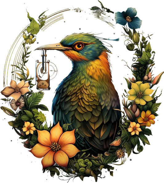 Bird and Floral Harmony - DTF Ready to Press - Heat Press Transfer