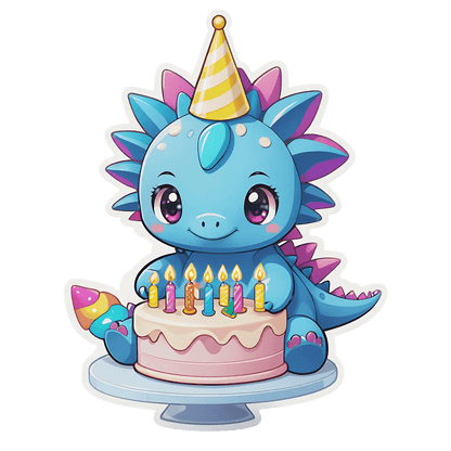 Birthday Dragon - Cute Dinosaur Sticker - Heat Press Transfer