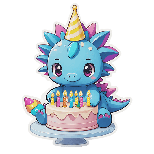 Birthday Dragon - Cute Dinosaur Sticker - Heat Press Transfer