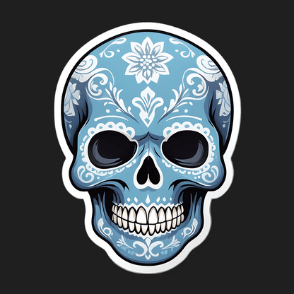 Blue Floral Skull - Sticker - Heat Press Transfer