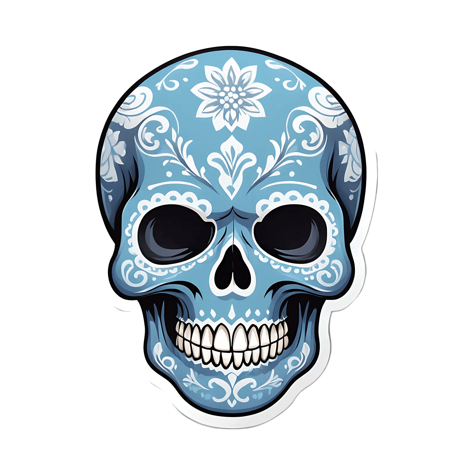 Blue Floral Skull - Sticker - Heat Press Transfer