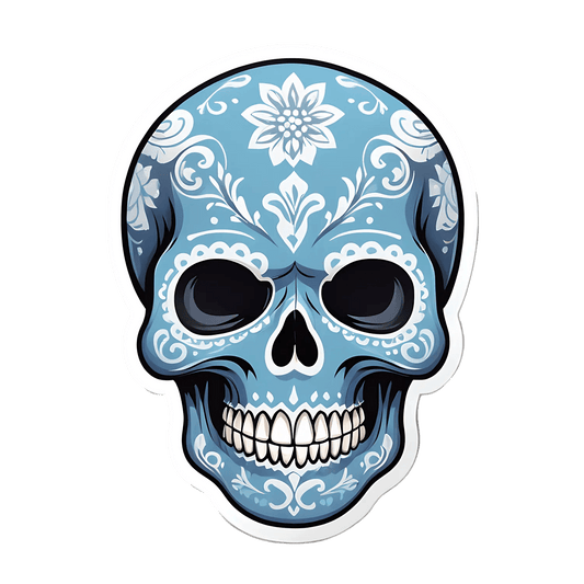 Blue Floral Skull - Sticker - Heat Press Transfer