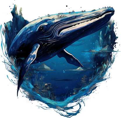 Blue Whale Sea Design - DTF Ready to Press - Heat Press Transfer