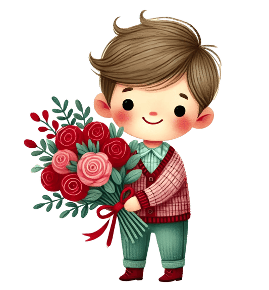 Boy Holding A Bouquet Flower Design | DTF Center - Heat Press Transfer