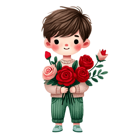Boy Holding A Red Bouquet Flower Design | DTF Center - Heat Press Transfer