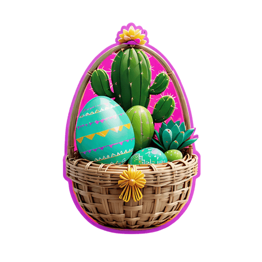 Cactus Easter Basket Sticker - Vibrant UV - Heat Press Transfer