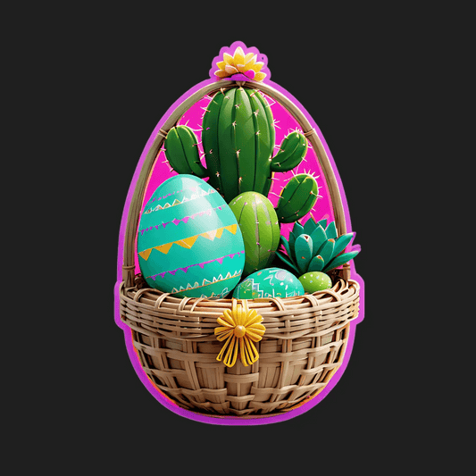 Cactus Easter Basket Sticker - Vibrant UV - Heat Press Transfer