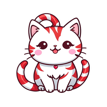 Candy Cane Cat - Sticker - Heat Press Transfer