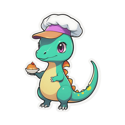 Chef Dino Sticker - Adorable Dinosaur Decoration - Heat Press Transfer