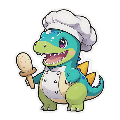 Chef Dinosaur Sticker - Cute Baker Design - Heat Press Transfer