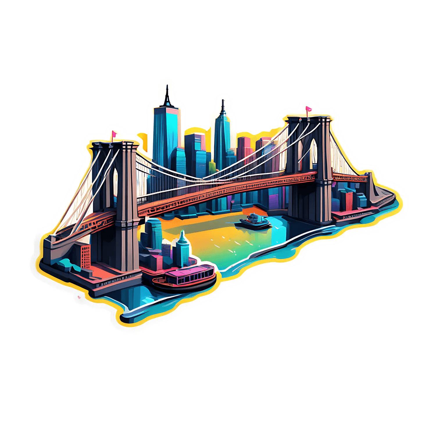 Cityscape Bridge - Vibrant Sticker - Heat Press Transfer