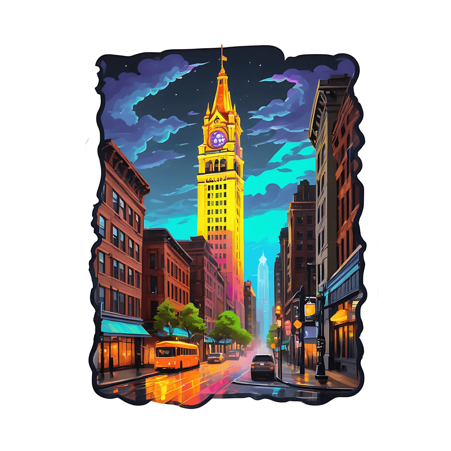 Cityscape Night View - UV DTF Sticker - Heat Press Transfer