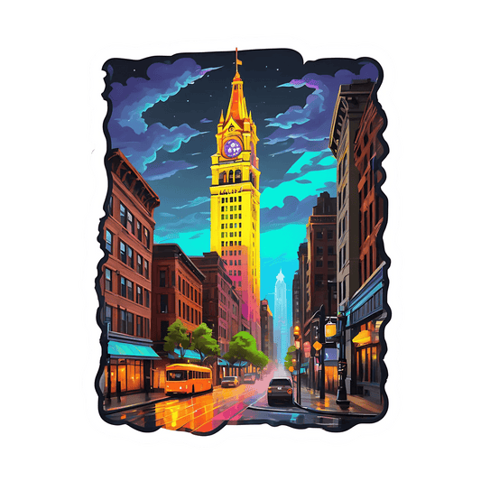Cityscape Night View - UV DTF Sticker - Heat Press Transfer