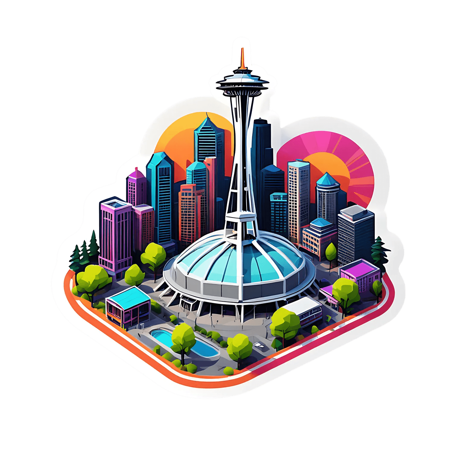 Cityscape UV Sticker - Vibrant Seattle Tourism - Heat Press Transfer