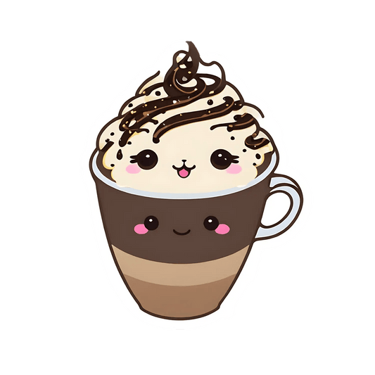 Coffee Cup Sticker - Adorable Kawaii Design - Heat Press Transfer