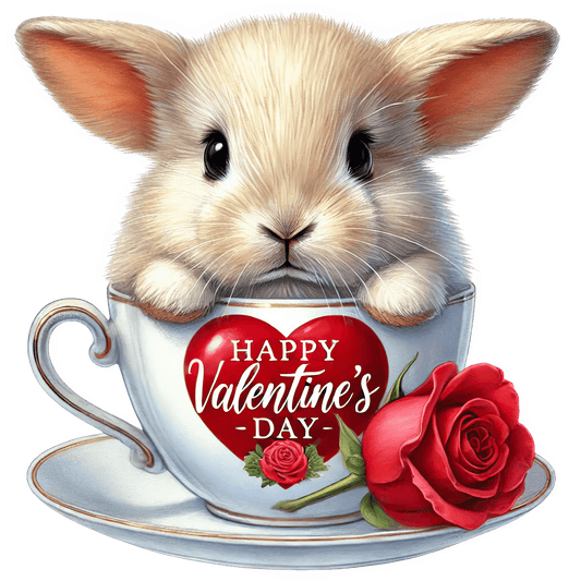 Coffee Cup Valentine's Day Bunny Design | DTF Center - Heat Press Transfer