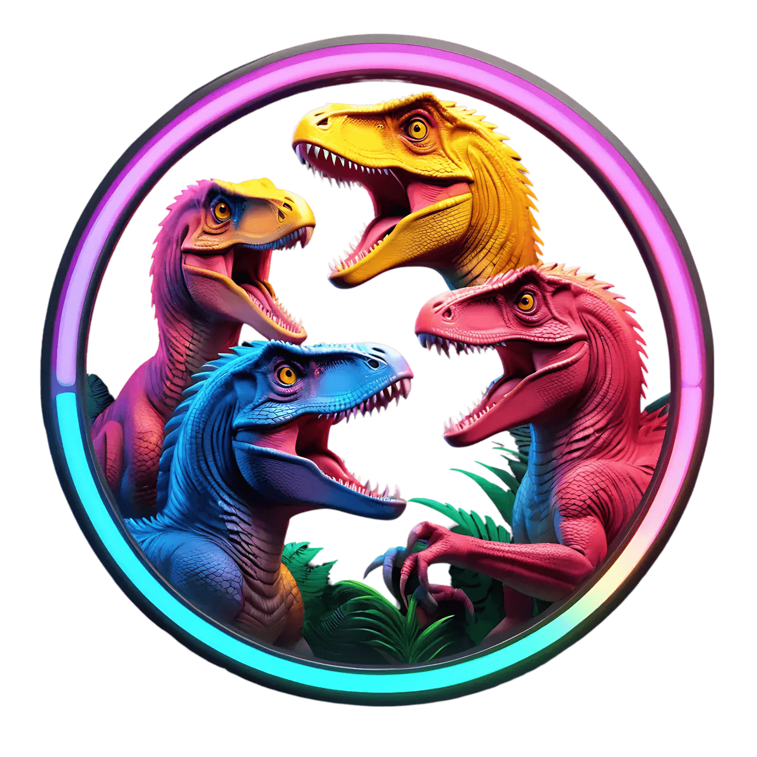Colorful Raptors Circle - Dinosaur Sticker - Heat Press Transfer