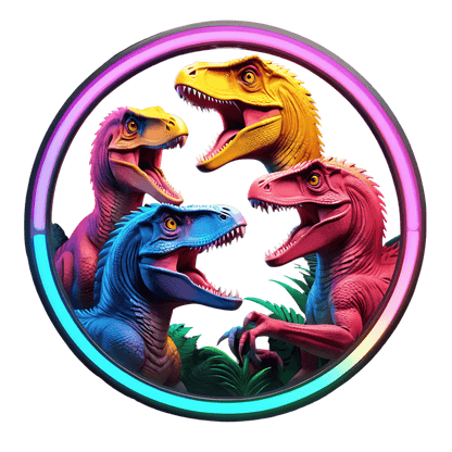 Colorful Raptors Circle - Dinosaur Sticker - Heat Press Transfer