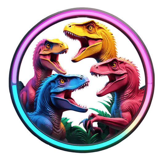 Colorful Raptors Circle - Dinosaur Sticker - Heat Press Transfer
