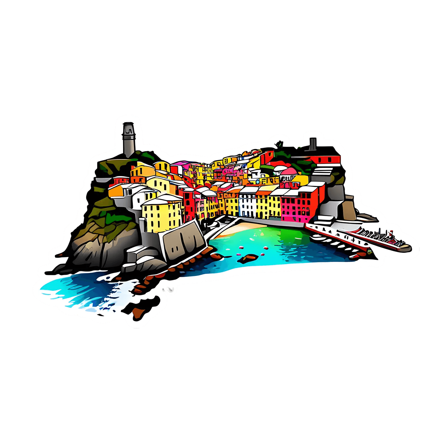Colorful Coastal Town - Sticker - Heat Press Transfer