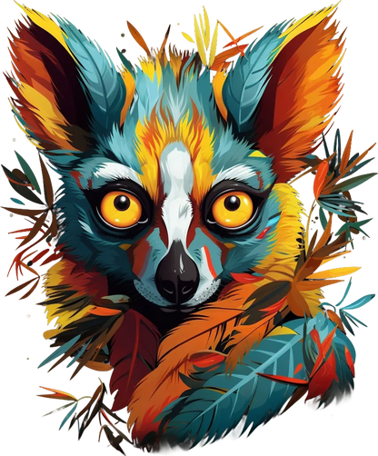 Colorful Lemur Portrait - DTF Ready to Press - Heat Press Transfer