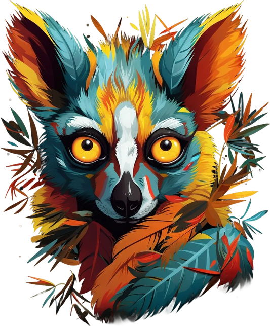 Colorful Lemur Portrait - DTF Ready to Press - Heat Press Transfer