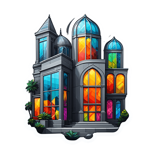 Colorful Mansion Sticker - Vibrant Window Art - Heat Press Transfer