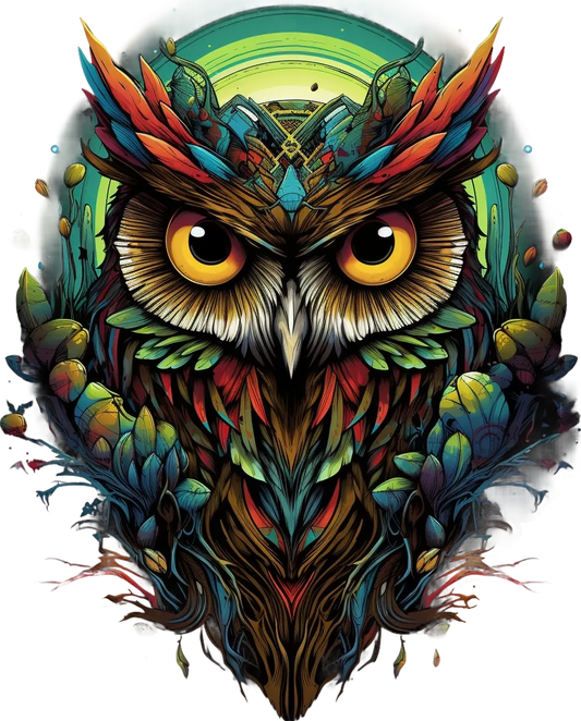Colorful Owl Art - DTF Ready to Press - Heat Press Transfer