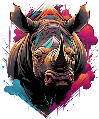 Colorful Rhino Art - DTF Ready to Press - Heat Press Transfer