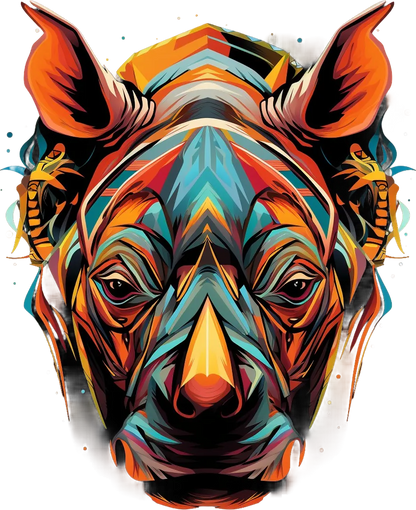 Colorful Rhino Art - DTF Ready to Press - Heat Press Transfer