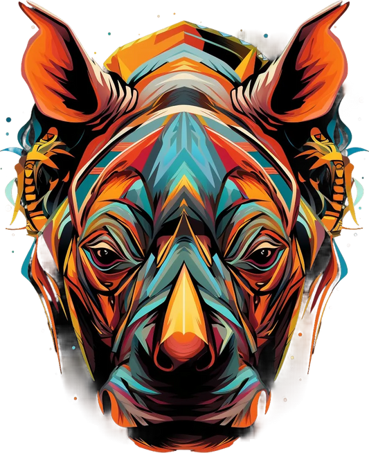 Colorful Rhino Art - DTF Ready to Press - Heat Press Transfer