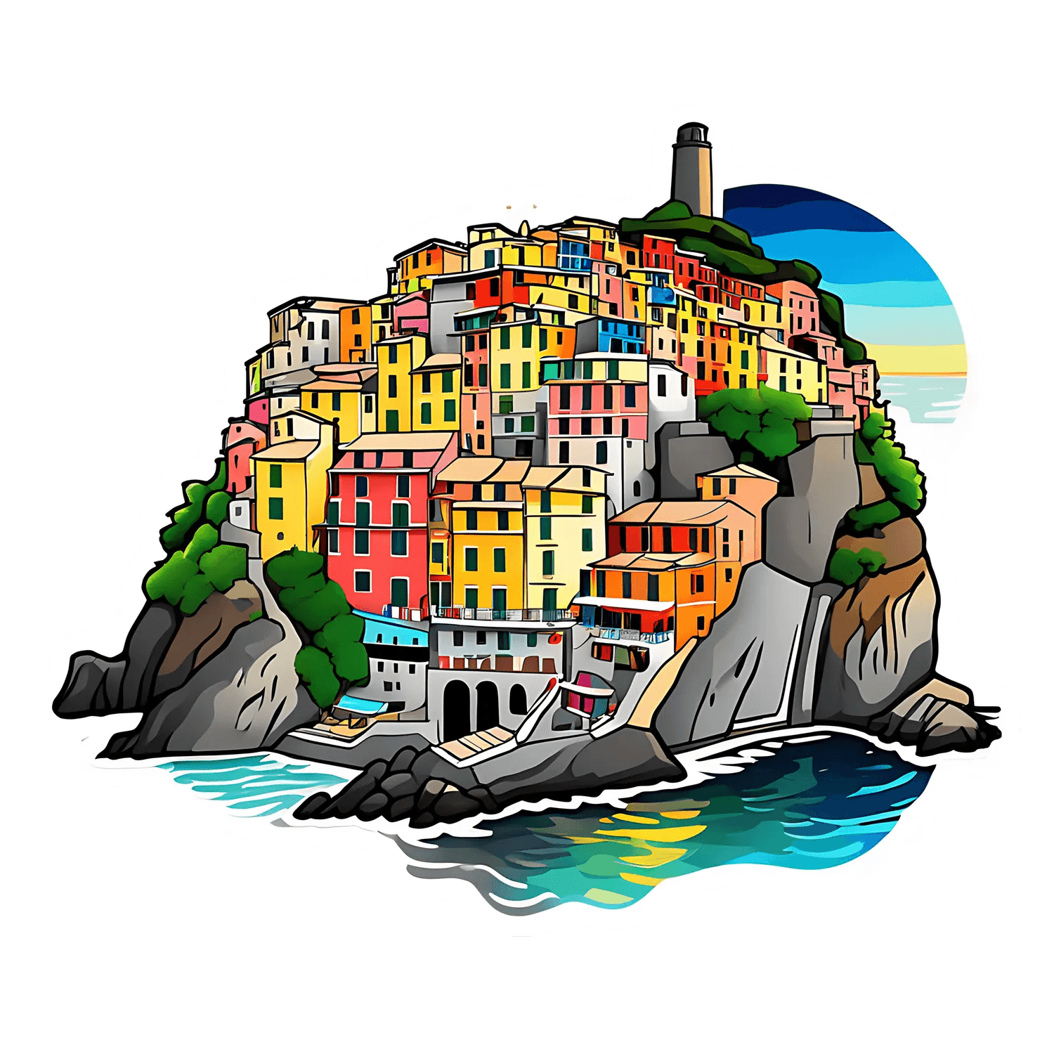 Colorful Seaside Town - Sticker - Heat Press Transfer