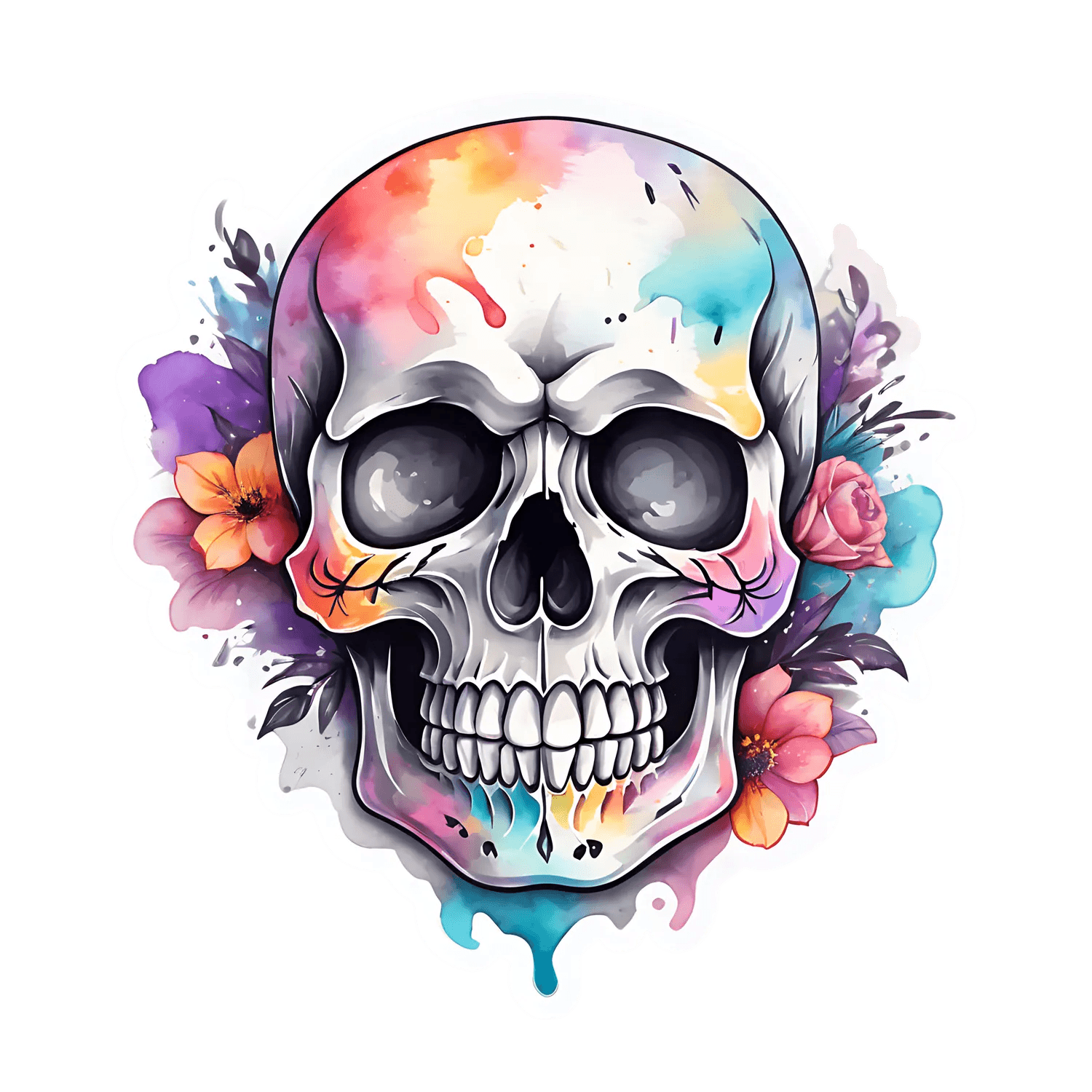 Colorful Skull Sticker - Floral Art - Heat Press Transfer