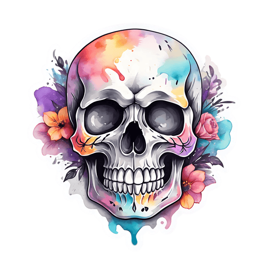 Colorful Skull Sticker - Floral Art - Heat Press Transfer