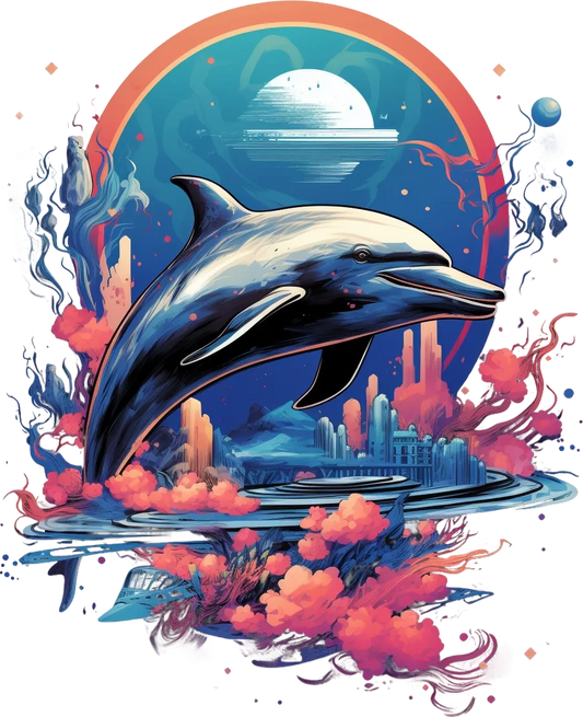 Cosmic Dolphin Jump - DTF Ready to Press - Heat Press Transfer