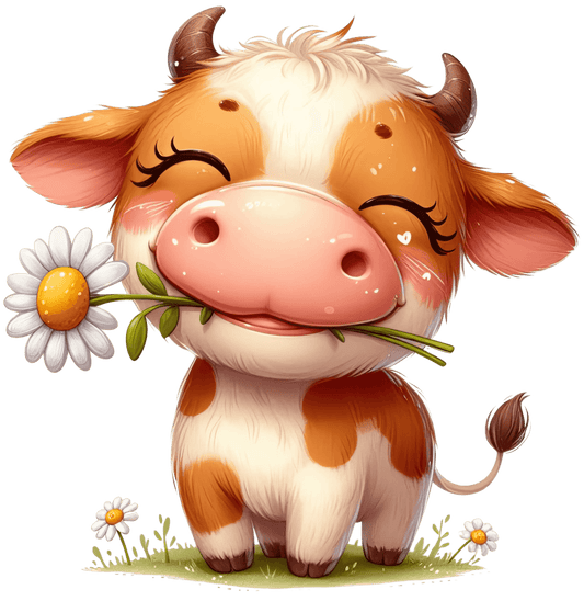 Cow And Daisy Valentine's Day Design - DTF Ready To Press - Heat Press Transfer
