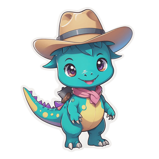 Cowboy Dinosaur Sticker - Cute and Colorful - Heat Press Transfer