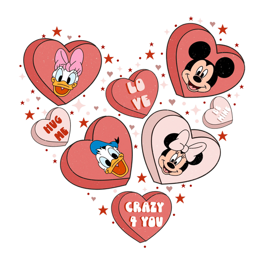 Crazy For You Mickey Mouse Valentine Design - DTF Ready To Press - Heat Press Transfer